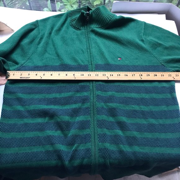 Tommy Hilfiger Green Blue Cardigan Sweater Mens Size XL X-Large Stripes Full Zip - Picture 11 of 16